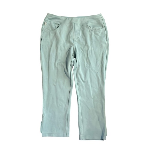 Belle by Kim Gravel Pants - Belle by Kim Gravel Light Teal Cropped Pants with Zipper Accents